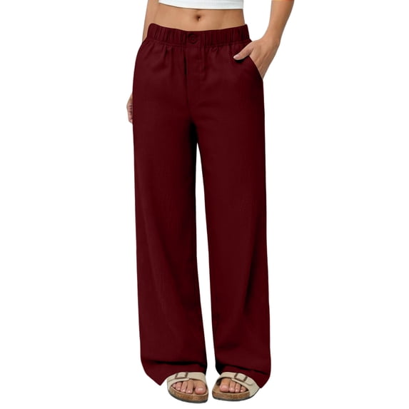 AzureSilk Linen Pants Women Wide Leg Elastic Waist Flowy Palazzo Casual Pants with Pockets Beach Travel Trousers, Size S-3XL