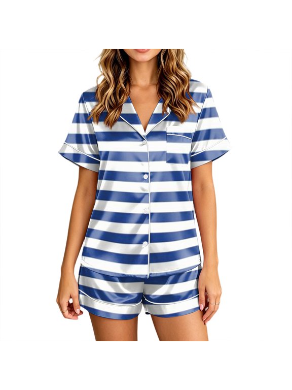 Sets For Women Summer Sets Short Sets Loungewear Outfit Sets Womens Pajamas Set Short Sleeve Sleepwear Button Down Loungewear Shorts Set
