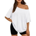 thumbnail image 1 of AzureSilk Trendy Queen Womens Off the Shoulder Tops Oversized Summer Spring T-Shirts 2026 Womens Tops Summer Clothes, Size S-3XL, 1 of 3