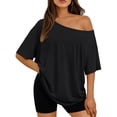 thumbnail image 1 of AzureSilk Trendy Queen Womens Off the Shoulder Tops Oversized Summer Spring T-Shirts 2026 Womens Tops Summer Clothes, Size S-3XL, 1 of 3