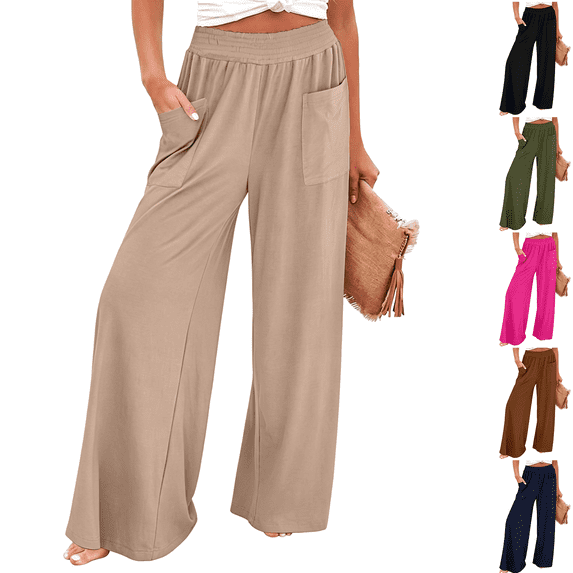AzureSilk Wide Leg Pants for Women High Wasited Baggy Palazzo Pants Casual Pull On Bell Bottom Elastic Waist Pants Beach Pants Women