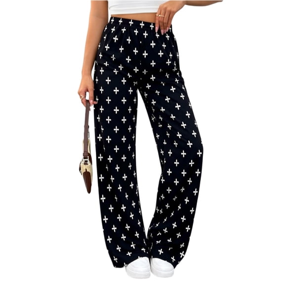AzureSilk Women Plaid Casual Pants Drawstring Elastic Waist Loose Wide Leg Trousers with Pockets Lounge Pants Women Summer Pants