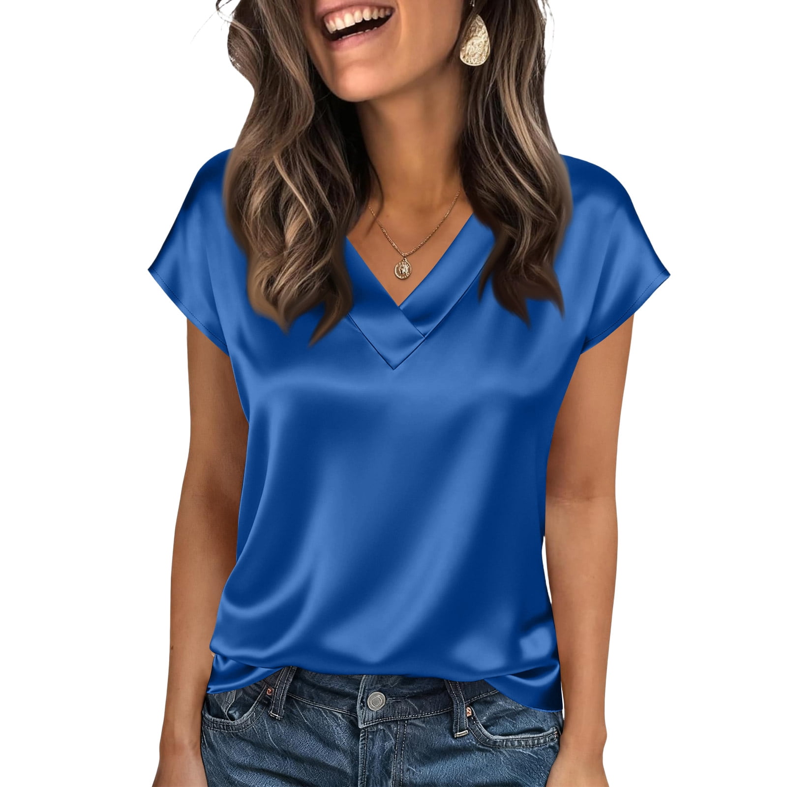 AzureSilk Women Silk Satin Tops Cap Short Sleeve Blouse V Neck Shirts azuresilk-women-silk-satin-tops-cap-short-sleeve-blouse-v-neck-shirts