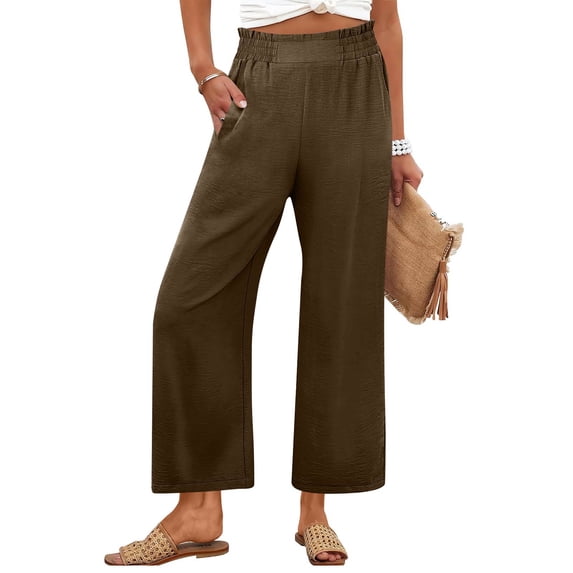 AzureSilk Women's Fashion -Colour Elasticated High-Waisted Cropped Trousers With Pockets, Size S-2XL