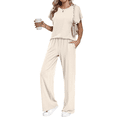 thumbnail image 1 of AzureSilk Women's Summer 2 Piece Matching Lounge Sets Short Sleeve Shirts Tops Wide Leg Pants Travel Outfits Blue 2 Piece Set For Women Summer Sets, 1 of 4