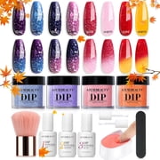 Azurebeauty Color Changing Dip Powder Nail Kit Starter Mood Temperature Change Glitter Pink Blue Purple Liquid Set with Base Top Coat Activator for Home Manicure