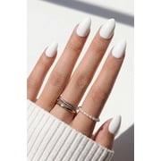 Azurebeauty Press On Nails Short Almond Classic White 32 Pcs 16 Sizes with Tool Kit Glossy Finish