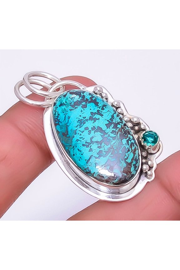 Azurite - Bisbee Mines 925 Sterling Silver Pendant 1.56" P92122226 Gift for her