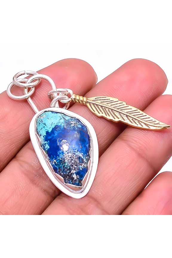Azurite -Bisbee Mines 925 Sterling Silver Two Tone Designer Pendant 1.95", Azurite Pendant P_8053_329_37