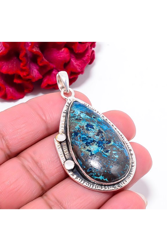Azurite - Bisbee Mines Gemstone 925 Sterling Silver Pendant 2.15" P10174, Christmas Gift
