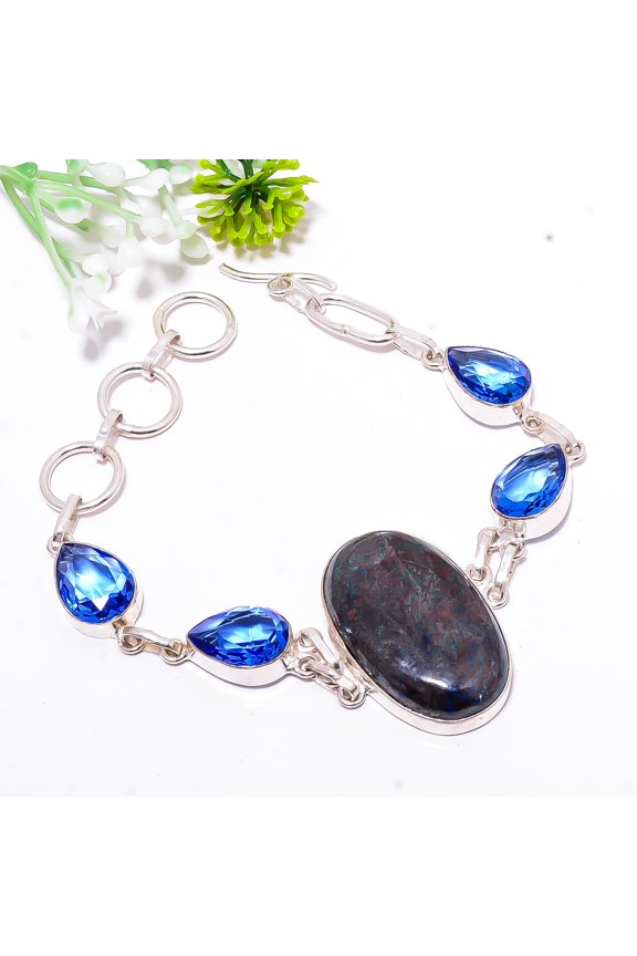 Azurite - Bisbee Mines & Tanzanite 925 Sterling Silver Bracelet 7.99" B43