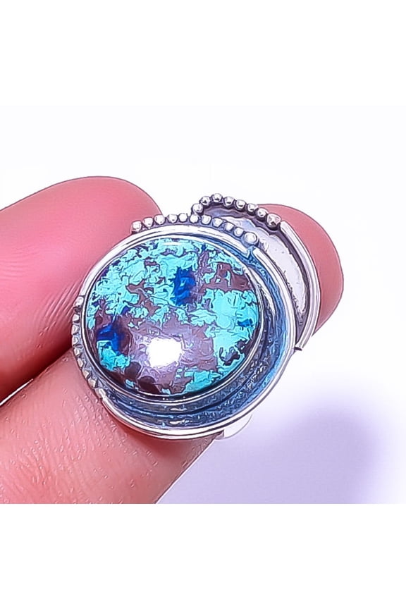 Azurite Designer 925 Sterling Silver Artisan Ring Size Adjustable (R58) A359, Gemstone Jewelry, Birthday Gift, Christmas Gift