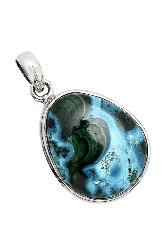 Azurite In Malachite - Morenci Mines 925 Sterling Silver Pendant Jewelry P-1124 SDP158515