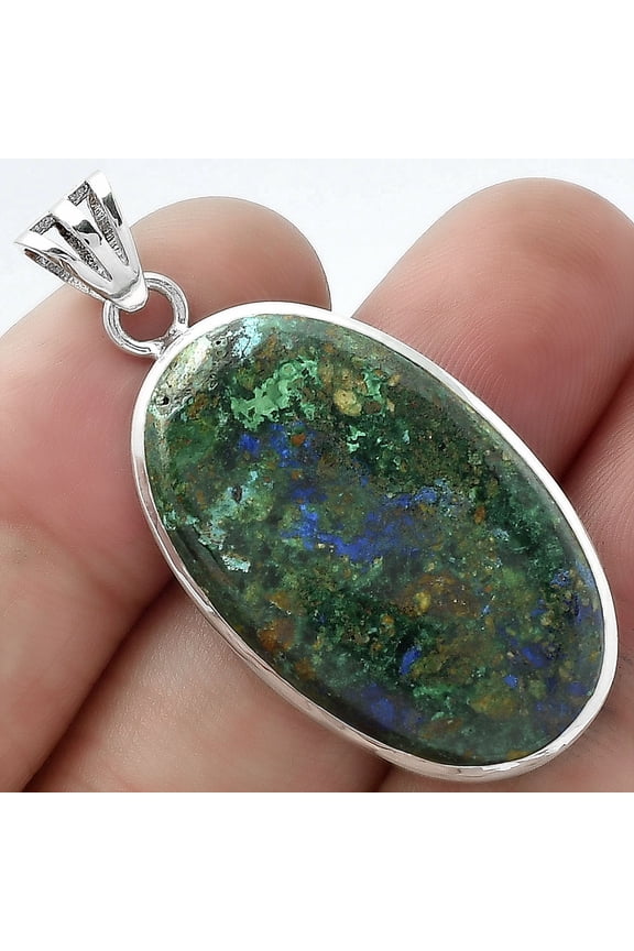 Azurite In Malachite - Morenci Mines 925 Sterling Silver Pendant Jewelry SDP102271