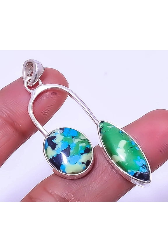 Azurite Malachite 925 Sterling Silver Pendant 2.03" P7834-46, Christmas Gift, Gemstone Silver Jewelry, Azurite Pendant, New Year Sale
