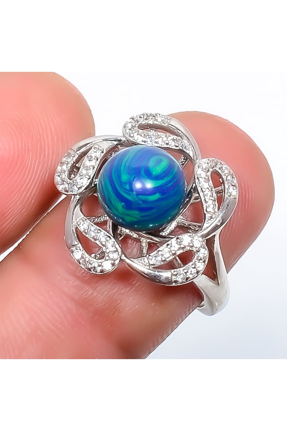 Azurite Malachite & Cz 925 Sterling Silver Ring Adjustable (R107), Gemstone Jewelry, Birthday Gift, Christmas Gift