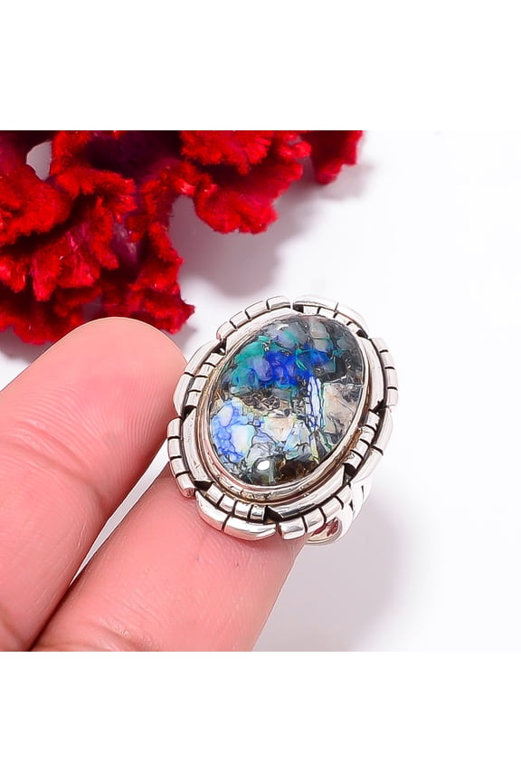 Azurite Turquoise - Utah Designer Handmade 925 Sterling Silver Ring S.9 R102642, Christmas Gift