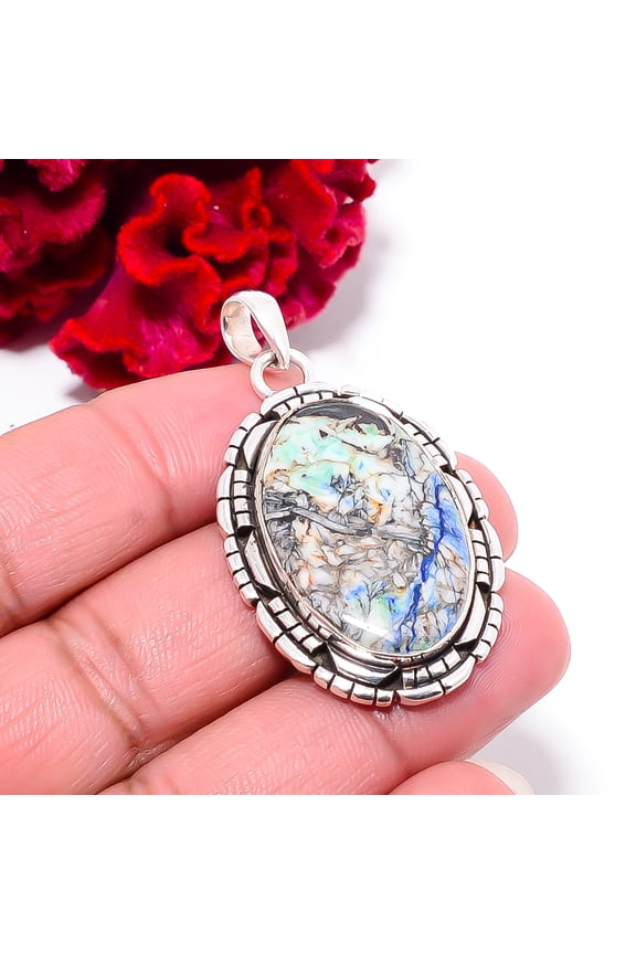 Azurite Turquoise - Utah Gemstone 925 Sterling Silver Pendant 1.95" P102181, Christmas Gift