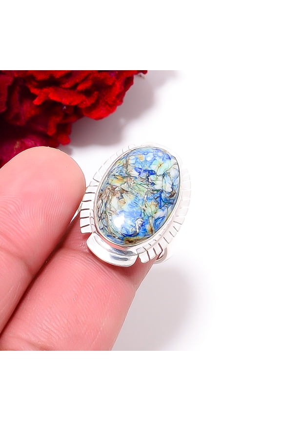 Azurite Turquoise - Utah Gemstone 925 Sterling Silver Ring S.8 R98151, Christmas Gift