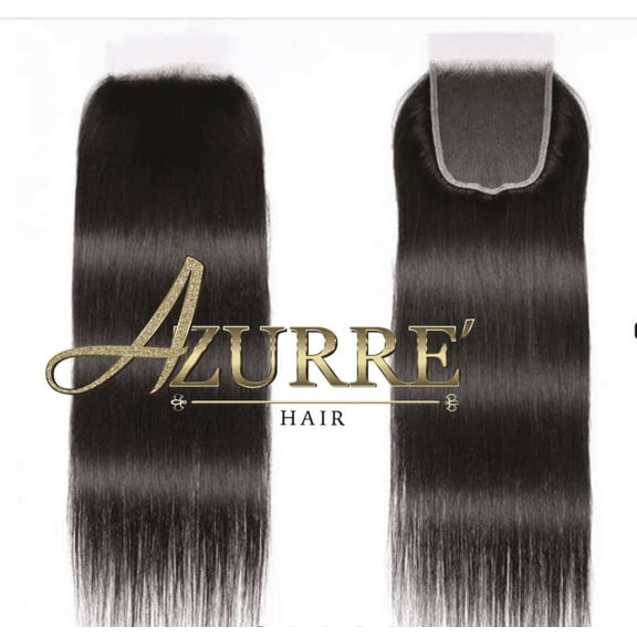 Azurre 18' 4/4 Straight Free Part Human Hair Lace Closure 100% Unprocessed Virgin Hair Natural Black