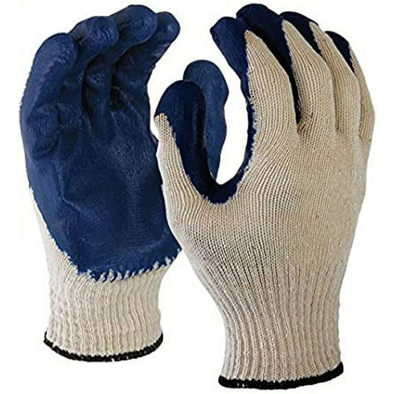 Azusa Safety L22110B 10 gauge Poly/Cotton Safety Gloves, Textured Blue Latex Coated, White/Blue, X-Large, 12 pair