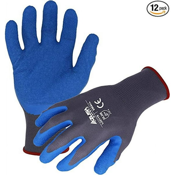Azusa Safety L22118 13 gauge Knit Nylon Work Safety Gloves, Latex Coated Textured Crinkle Finish. Small 7", Blue/Gray (Pack of 12 pairs)