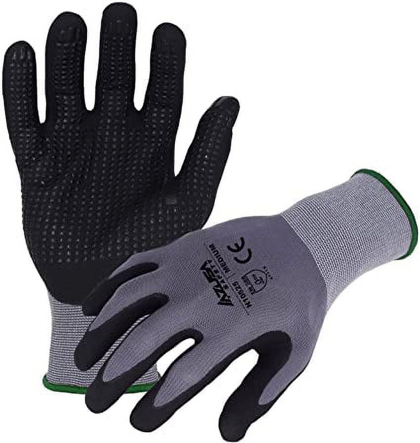 Azusa Safety N10525 15 gauge Premium Nylon Lycra Work Gloves, Black Water Based PU Polyurethane Dip Coating Finish, Textured Grip Dots, Gray/Black, Size: X-Large (1 pair)