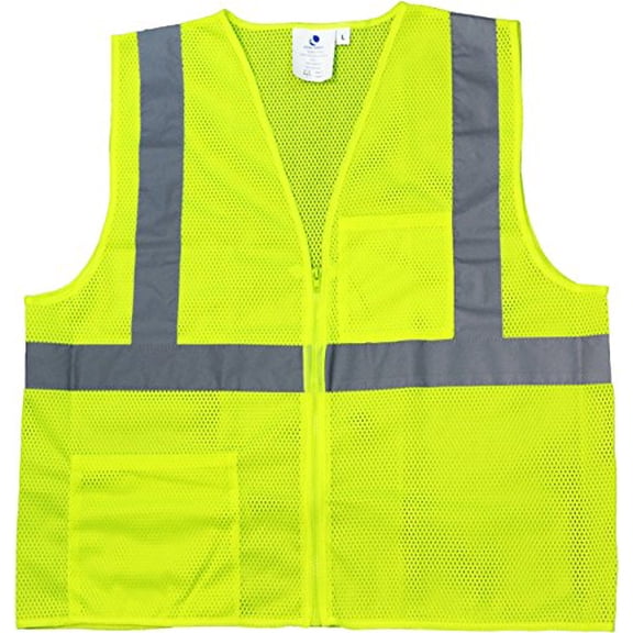 Azusa Safety SVGZ2 M 01 High Visibility (Hi-Vis) Breathable Reflective Mesh Zipper Safety Vest, Medium, Neon Green Yellow