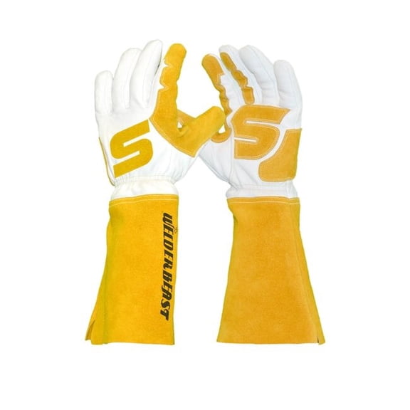 Welding Gloves, Cinched Wrist Cuff, English Thumb, Goatskin, M, 1 PR