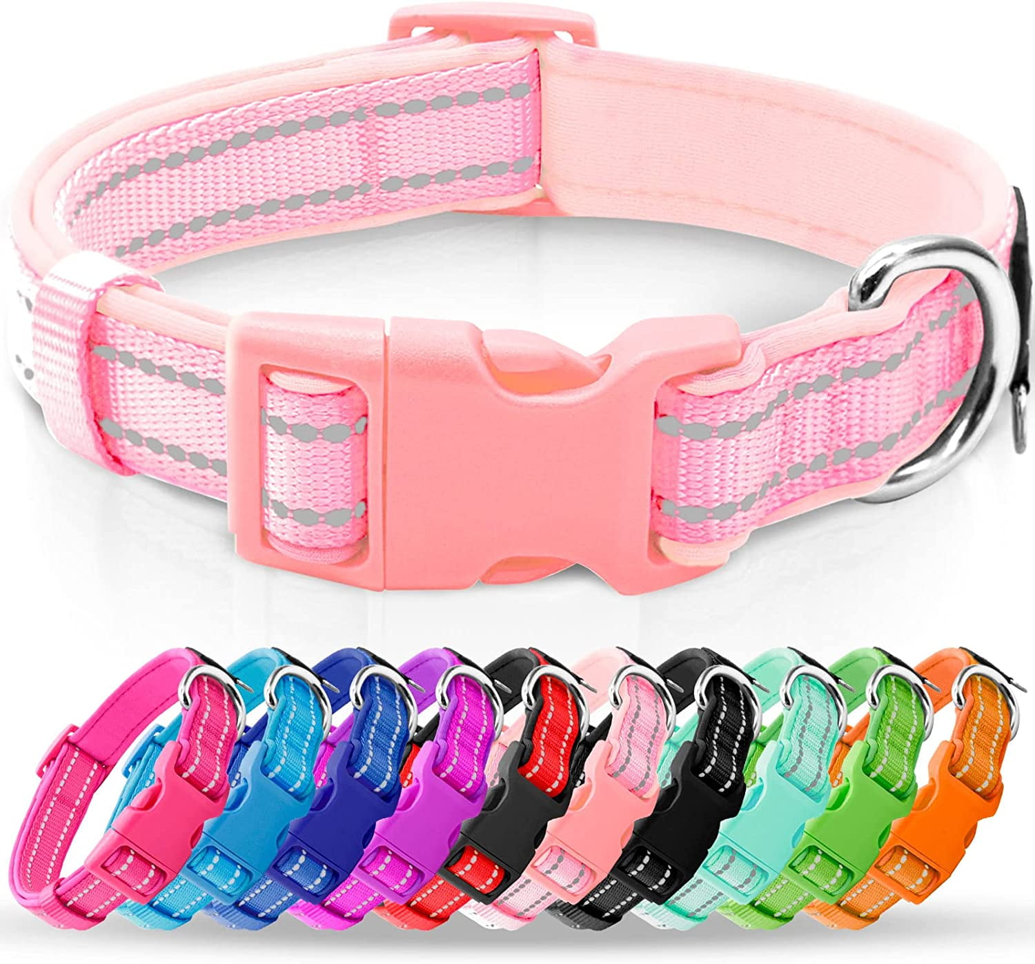 Azuza Reflective Dog Collar Super Soft Neoprene Padded Dog Collars Ring for Small Medium Large