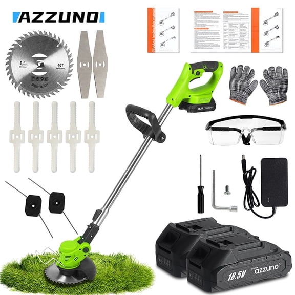 Azzuno Electric Weed Lawn Edger, Battery Weed Eater, Weed Wacker Electric, Lightweight Cordless Grass Trimmer Cutting Tool & 2 Battery, Weed Trimmer for Yards Garden, Green