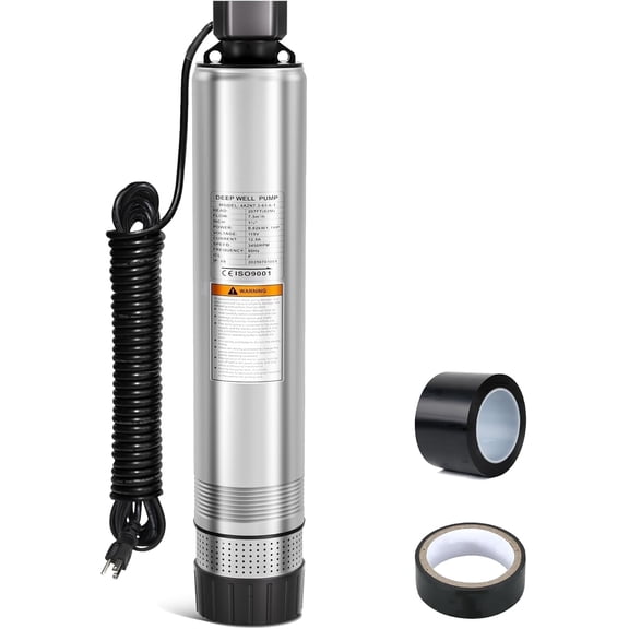 Azzunox 1.1 HP Submersible Water Pump, 26GPM 141FT Stainless Steel Septic Pump, 115V 60Hz High-Efficiency, Ultra-Quiet Deep Well Pumps for Sump Drainage, Basement, Vault