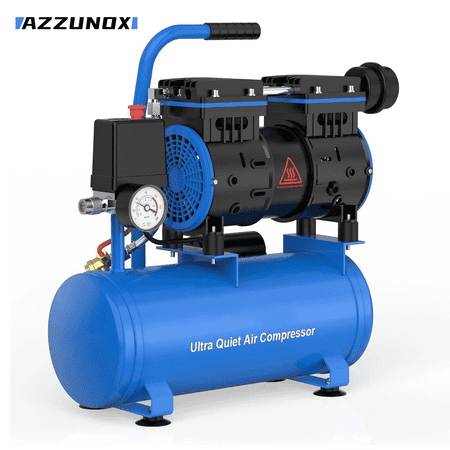 Azzunox 2 Gallon Air Compressor, 1.6CFM@90PSI Oil Free Air Compressor Tank & Max.116PSI Pressure, 60 dB Ultra Quiet Compressor for Auto Repair, Tire Inflation, Spray Painting, Woodwork Nailing