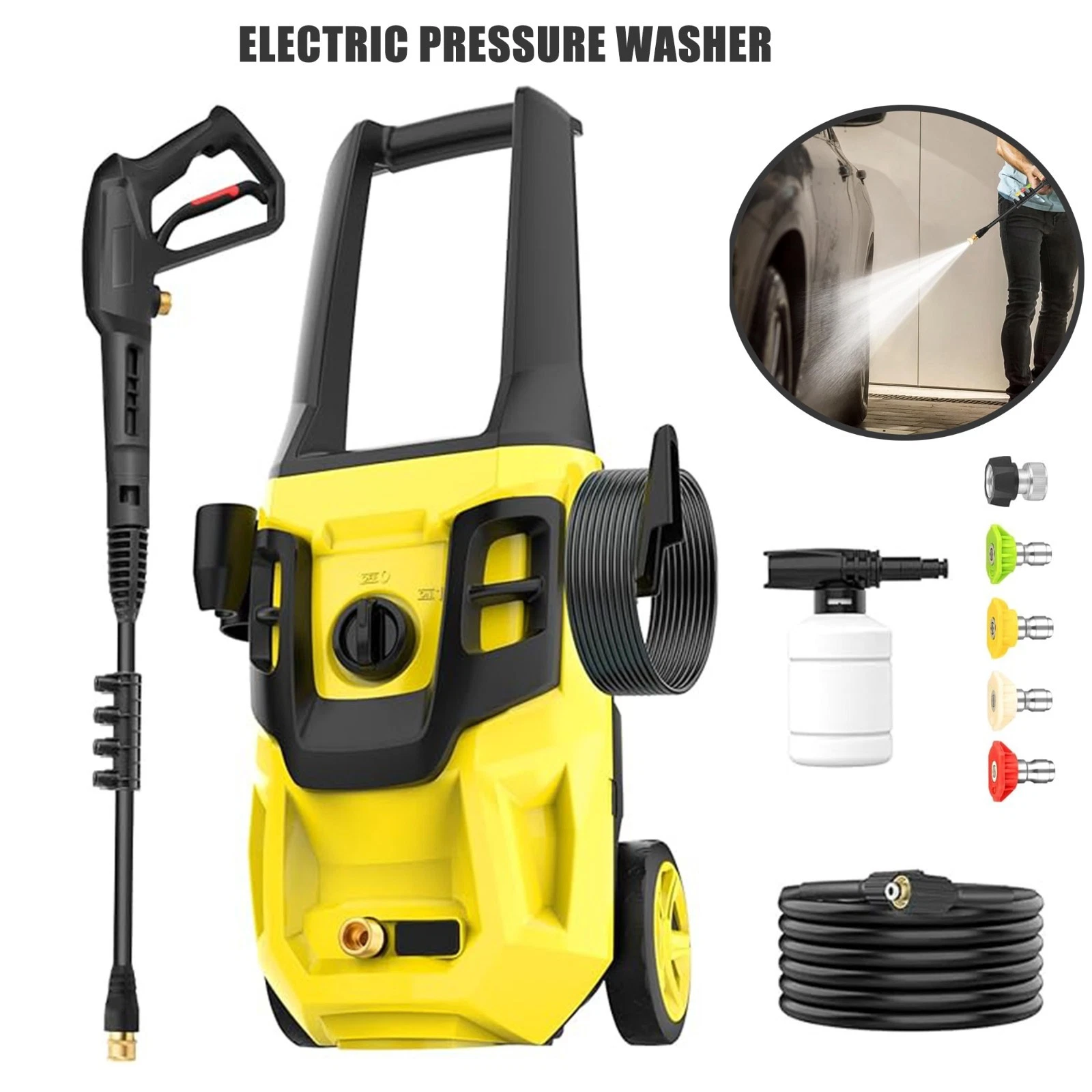 Azzunox 3500 PSI Electric Pressure Washer,Max 2.4 GPM Power Washer with 35FT Power Cord 20FT Hose 4 Nozzles Soap Cannon for Car Garden Yard Hom