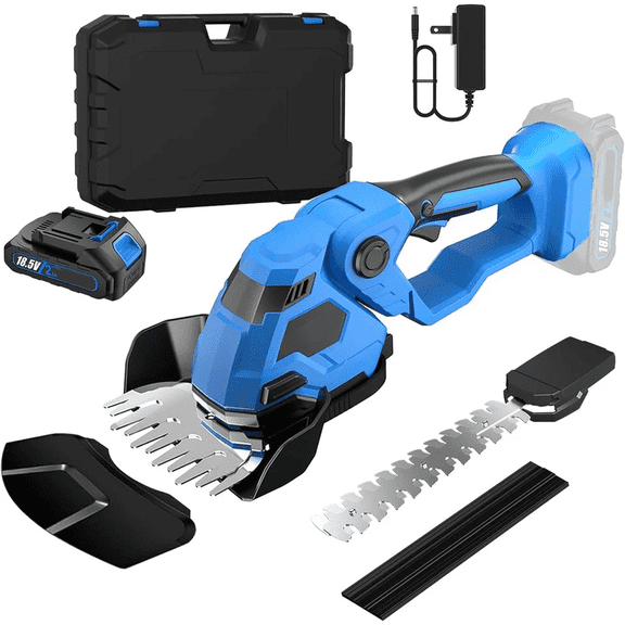 Azzunox Cordless Hedge Trimmer, 21V Electric Grass Shears Shrubbery Trimmer with 2Ah Battery2-in-1 Handheld Grass Cutter Shrub Trimmer for Gardens, Yards, Lawns, Including Charger