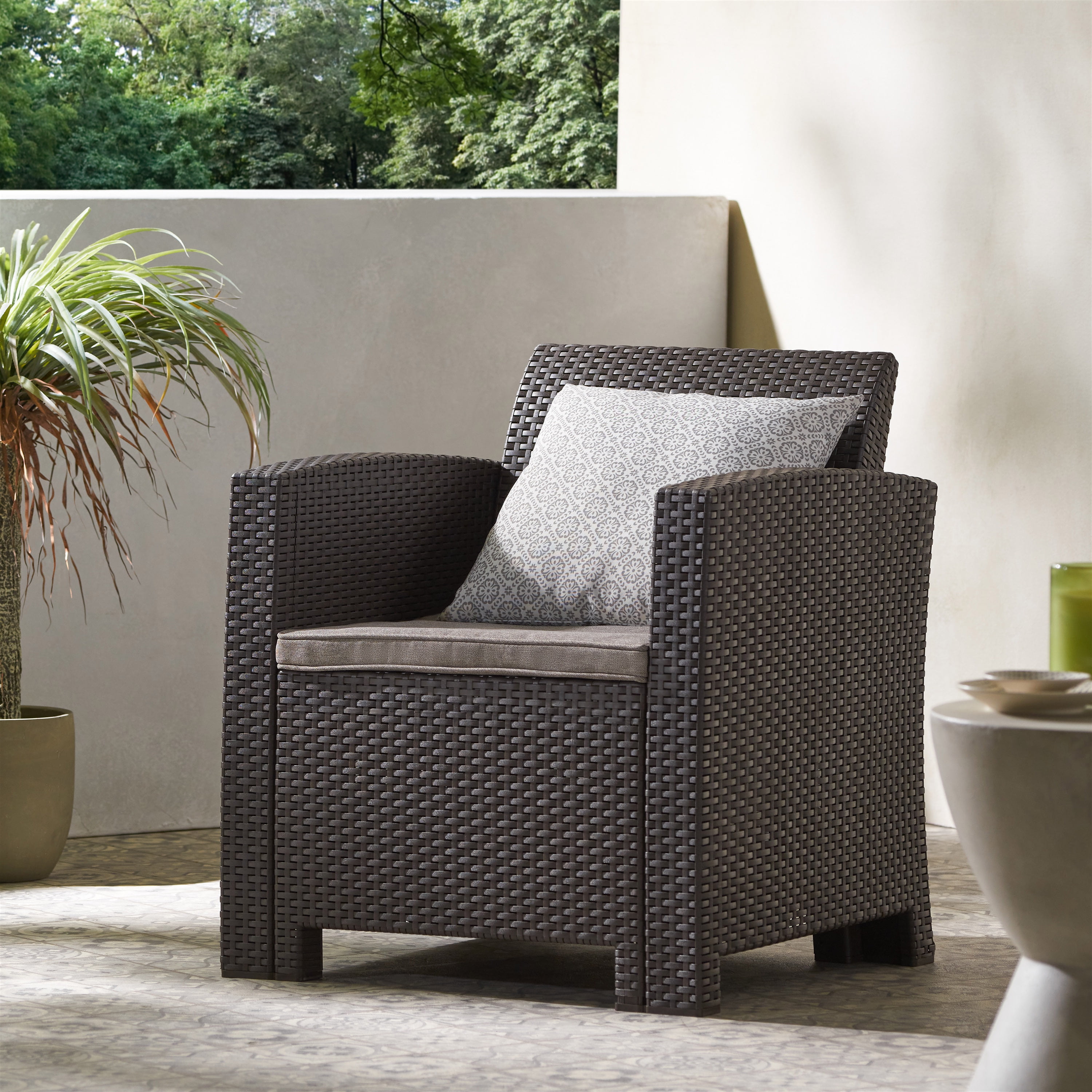 Azzura Faux Wicker Outdoor Club Chair Brown Mixed Beige Walmart