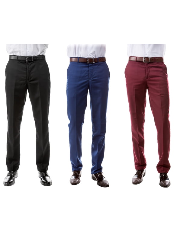 Bold Mix 3-Pack of Men’s Dress Pants: Black, Blue, Burgundy