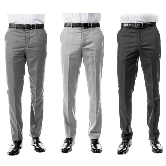 Azzuro Men’s 3-Pack Shades of Grey Dress Pants: Mid Grey, Light Grey, Charcoal