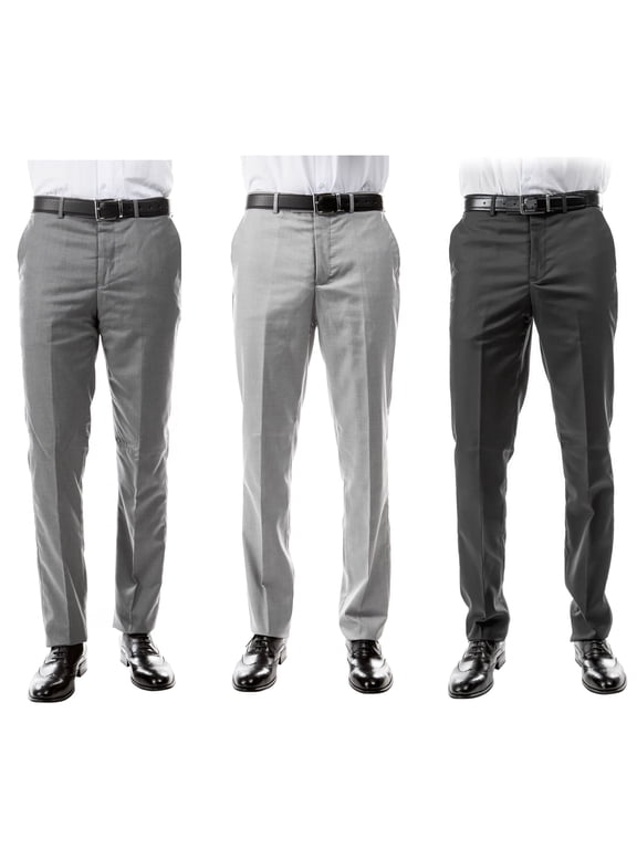 Men’s 3-Pack Shades of Grey Dress Pants: Mid Grey, Light Grey, Charcoal