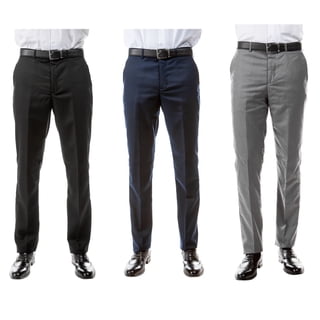Azzuro Men's 3-Pack of Neutral Color Dress Pants: Black, Navy, Mid Grey