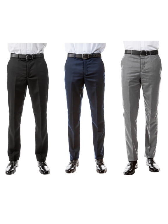 Men's 3-Pack of Neutral Color Dress Pants: Black, Navy, Mid Grey