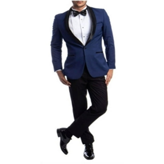 Azzuro Men's Slim Fit Tuxedo 2 Pc Collar Tuxedo All Occasion Tuxedo Shawl Blazer Blue Size 42