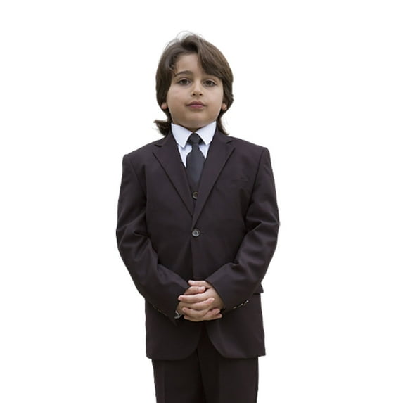 B-100 Brown 5pc Suit Shirt, Bowtie & Vest For Kids By Alberto Nardoni Brand Designer