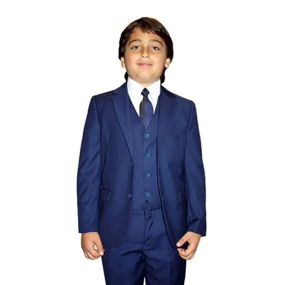 B-100 Sapphire 5pc Suit Shirt, Bowtie & Vest For Kids By Alberto Nardoni Brand Designer