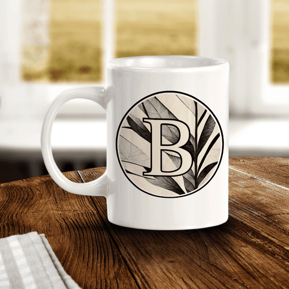 B 11oz Black and White Alphabet Monogrammed Initial Ceramic 11oz Coffee Mug
