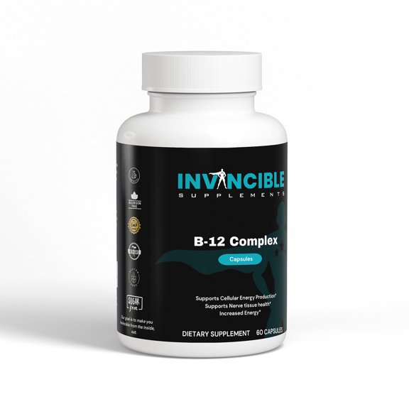 Invincible Supplements B-12 Complex Capsules- B Vitamin Blend for Energy Support and Nerve Health (Non-GMO, Sugar-Free, Lab-Tested)