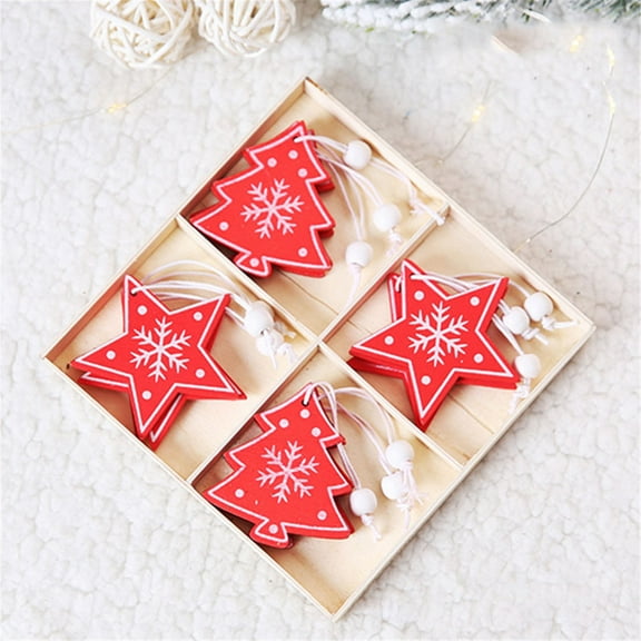 B 12Pcs Wooden Christmas Ornaments, Nordic Style Hanging Decor For Tree, Festive Holiday Home Decoration Set
