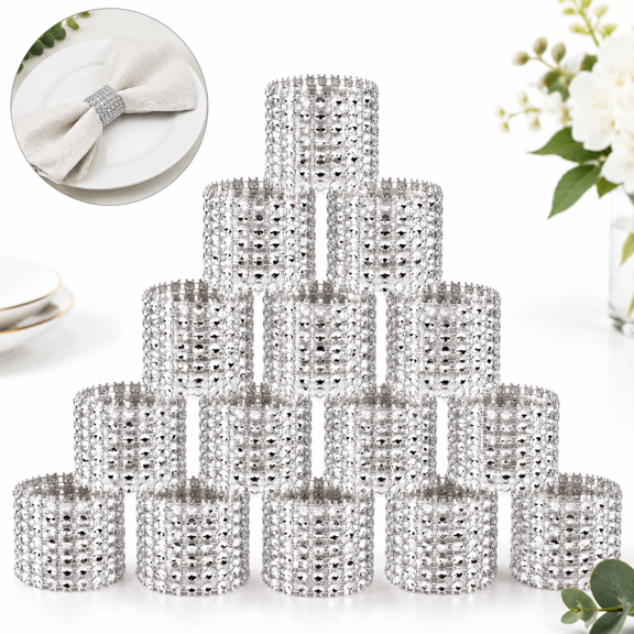 B- 150-Pack Bling Rhinestone Napkin Rings For Wedding Dinner Party Table Decor