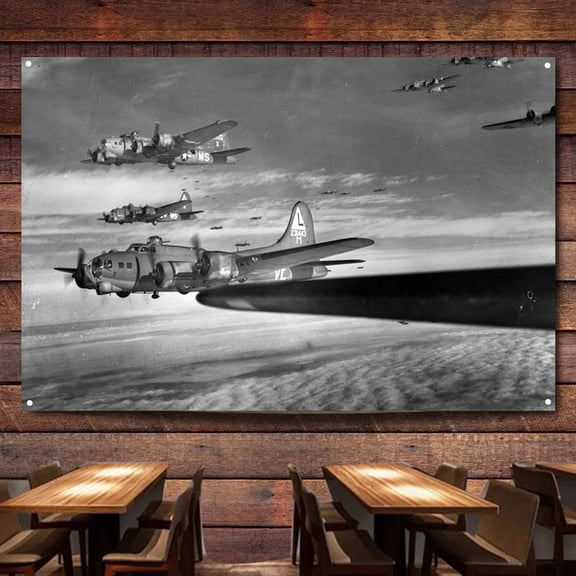 B-17 Flying Fortress Bomber Flag Banner Wall Chart Canvas Painting WW II Fighter Jets Posters & Prints Wall Art Decoration Tapestry For Room, Classroom, Home, Bedroom,38X57 inches