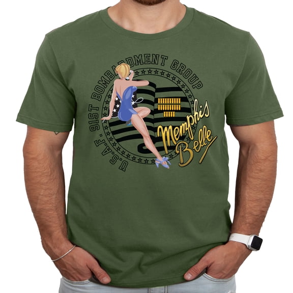 B-17 Memphis Belle Nose Art Blue Dress Design Military Green Shirt-5XL